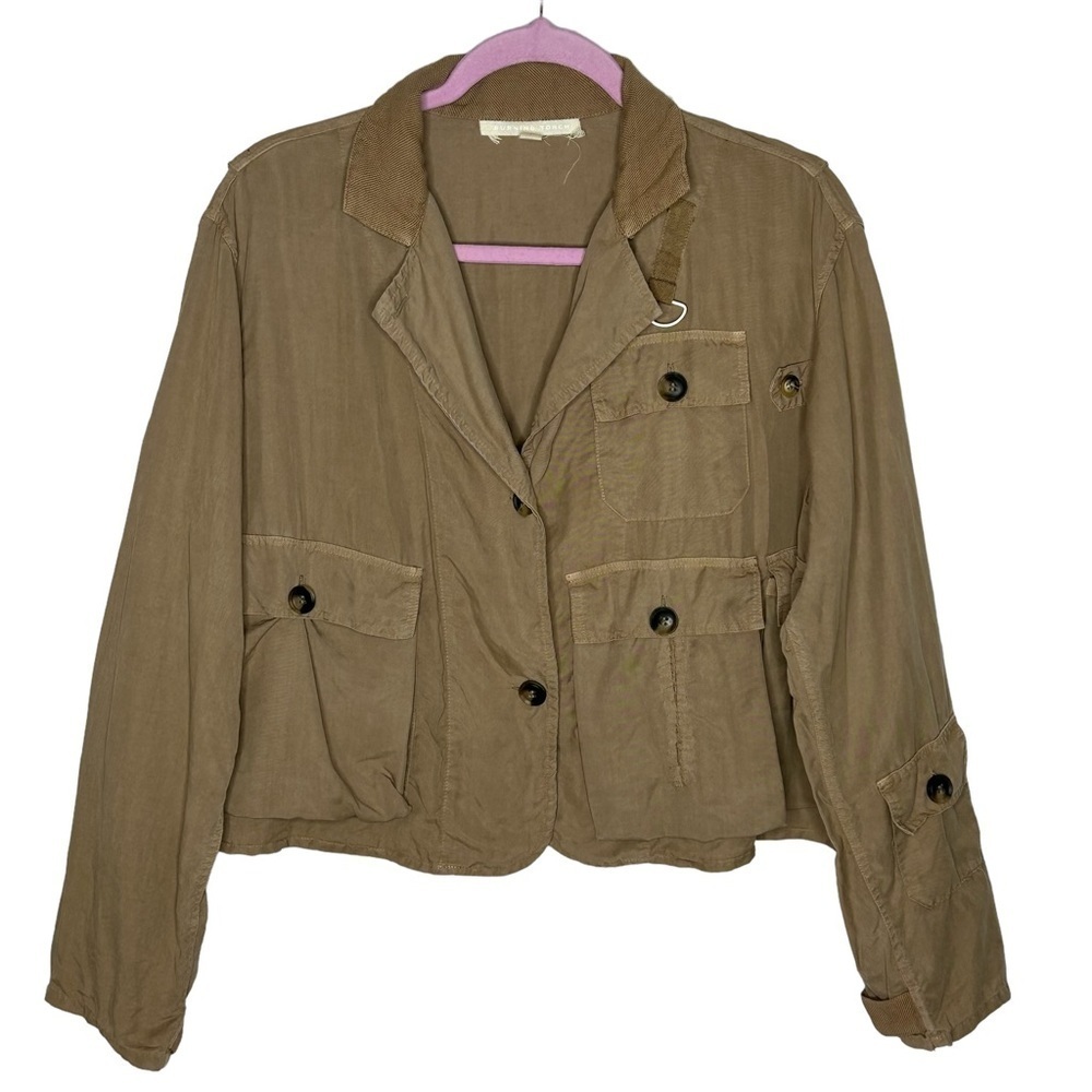 Velvet Torch Multi Pocket Utility Jacket in Khaki